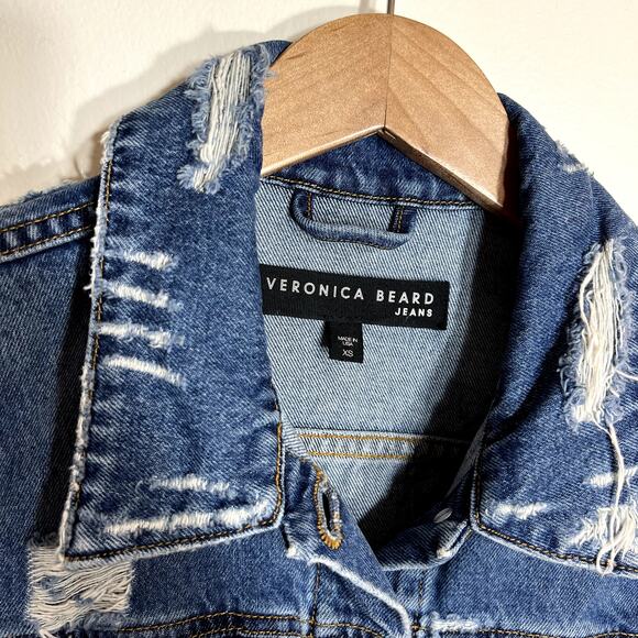Veronica Beard Distressed Cara Denim Jacket - Picture 2 of 6